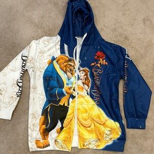 Beauty and the Beast womans Navy & White Zip-Up Hoodie
